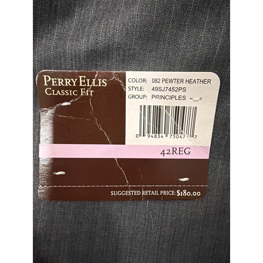 Perry Ellis Mens 42R Classic Fit Suit Jacket Blazer Pewter Heather Pinstripe NWT - Picture 7 of 9